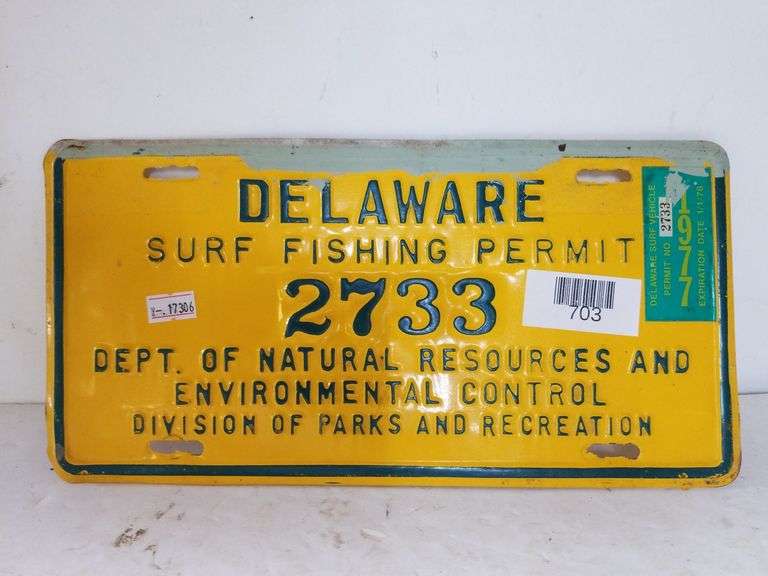 Delaware Fishing Permit License Plate Trice Auctions