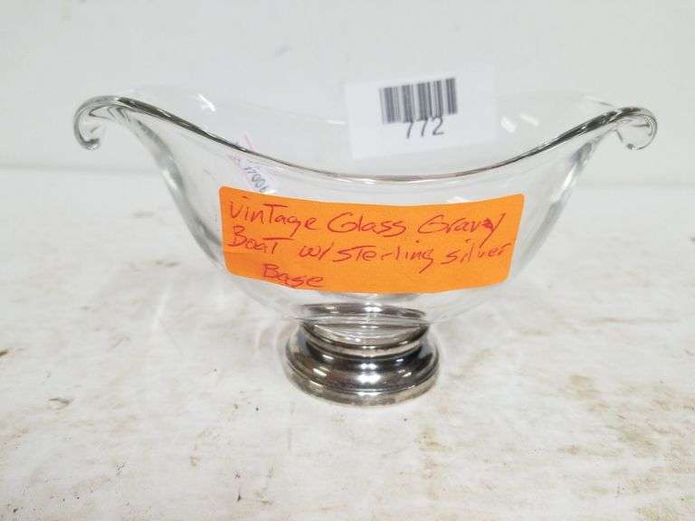 Vintage Glass Gravy Boat With Sterling silver Base Trice Auctions