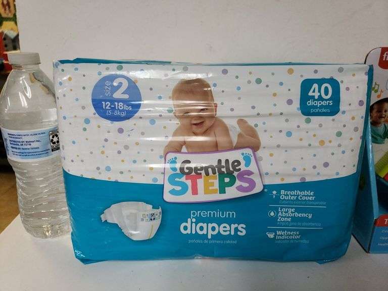 Gentle Steps Size 2 Baby Diapers, Fisher Price Dumbbell And Light Up