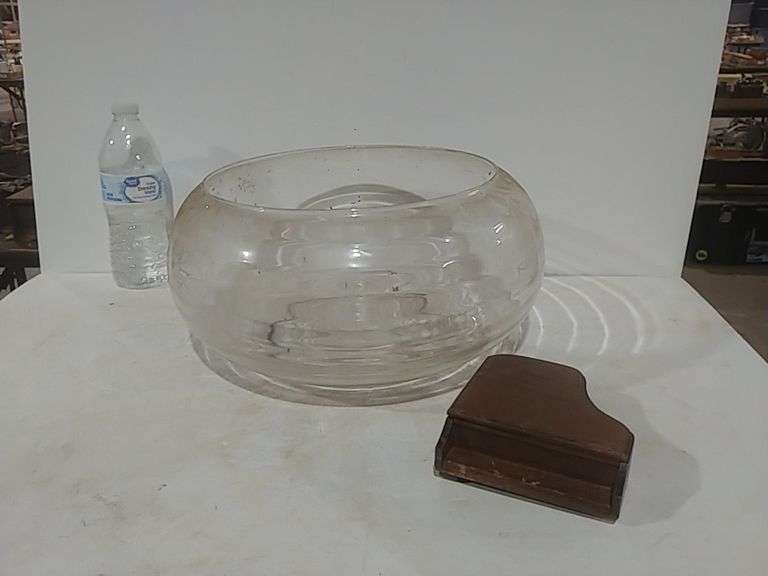Large Flat Glass Bowl & Mini Piano Music Box Trice Auctions