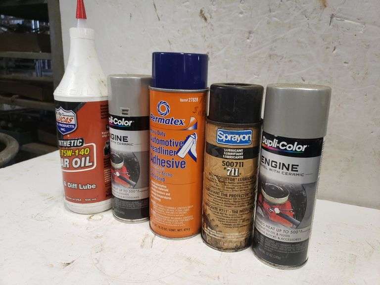 Gear Oil, Engine Enamel, Headliner Adhesive,and Spray Lubricant Trice Auctions