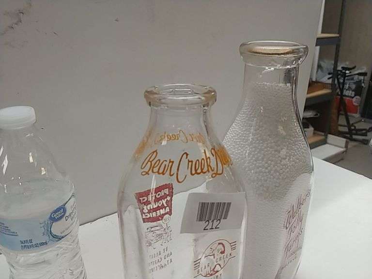Vintage milk Bottles To Include Walkers Folly Farms And Bear Creek