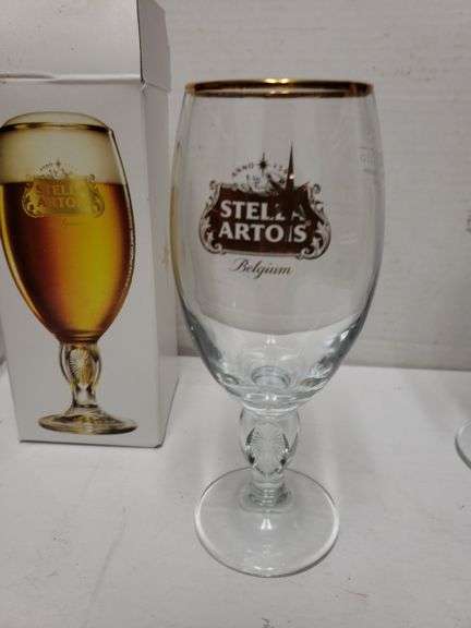 Stella Artois Beer Glasses Set Of 6 - 50 Cl Chalice Style With Gold Rim