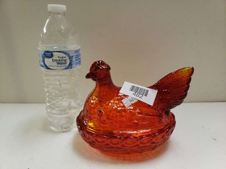 Amberina Nesting Hen Candy Dish Trice Auctions