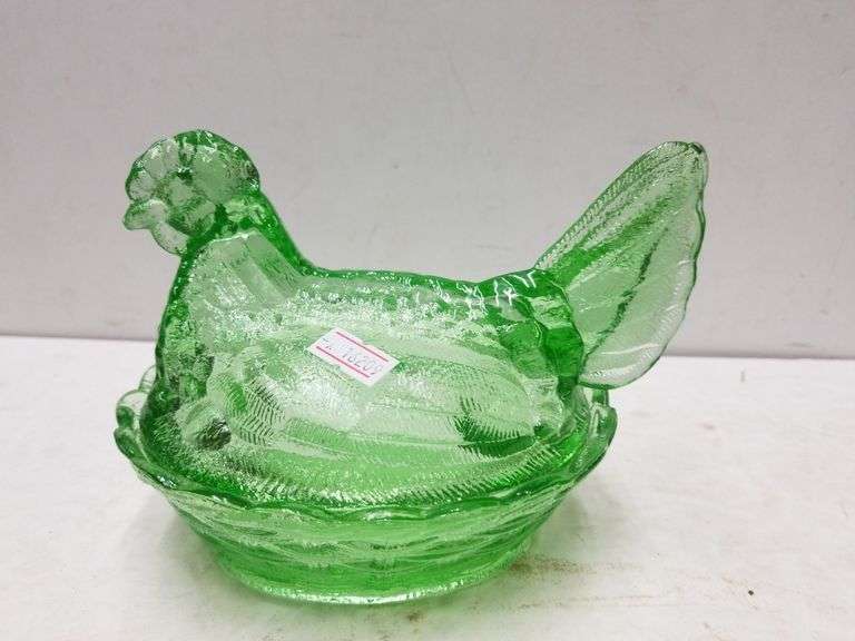 Emerald Green Nesting Hen Candy Dish Trice Auctions