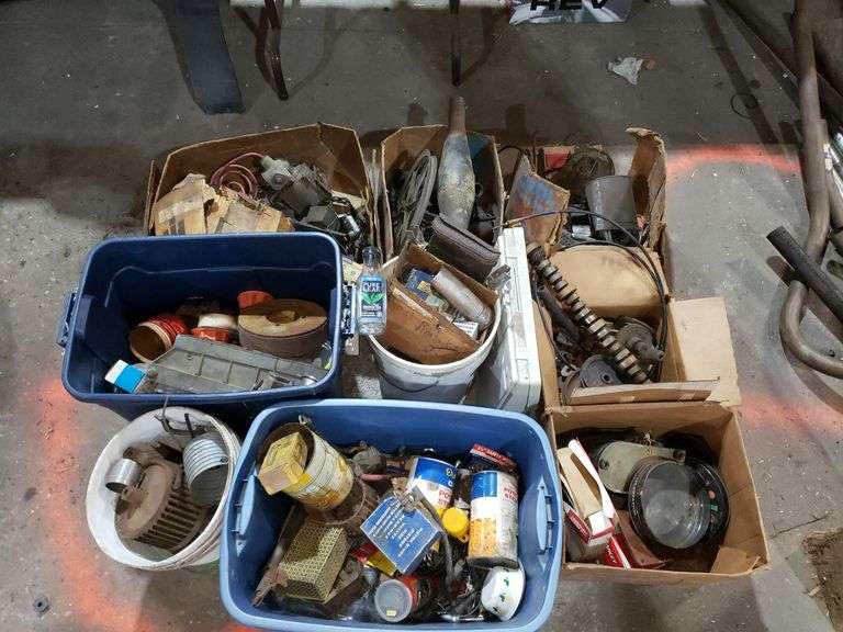 Large Pile Of Automotive Parts And Metal Cam, Muffler And More Trice