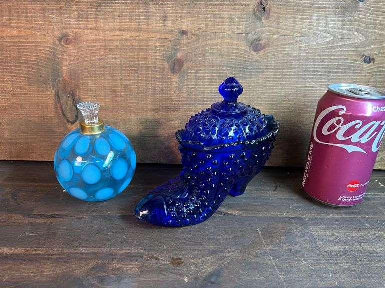 Vintage Fenton Perfume Atomizer & Vintage Hobnail Cobalt Blue Boot