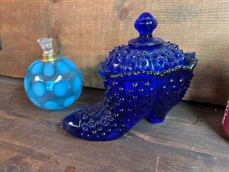 Vintage Fenton Perfume Atomizer & Vintage Hobnail Cobalt Blue Boot
