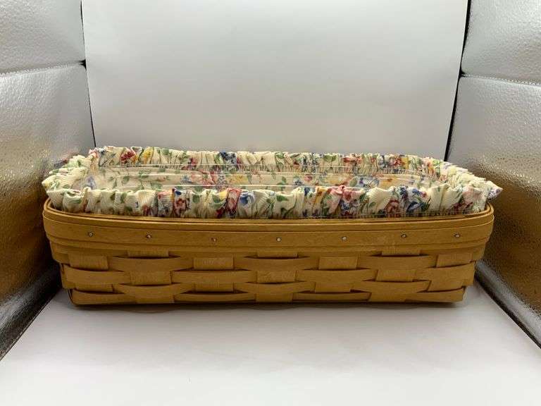 Longaberger Bread Basket With Spring Floral Liner & Protector Trice Auctions