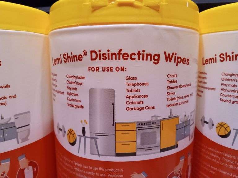 Three NEW LemiShine Disinfecting Wipes Fresh Lemon Scent 75 in each