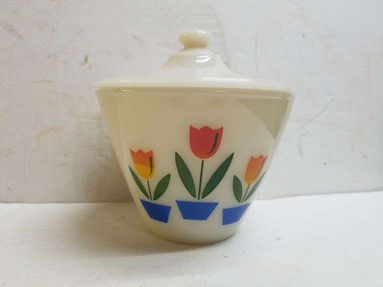Vintage Fire King Tulip Grease Jar Trice Auctions