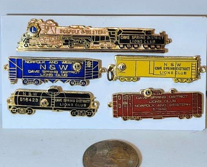 5 Norfolk Western Railroad/Lions Club train cars, lapel pins. See ...