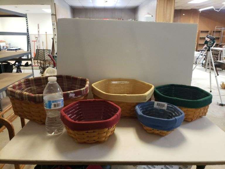 5piece Longaberger Hexagonal Nesting Basket Set W/liners And