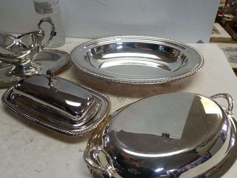 Silver plated Gravy Boat, Butter Dish, Served Covered Dish Trice Auctions