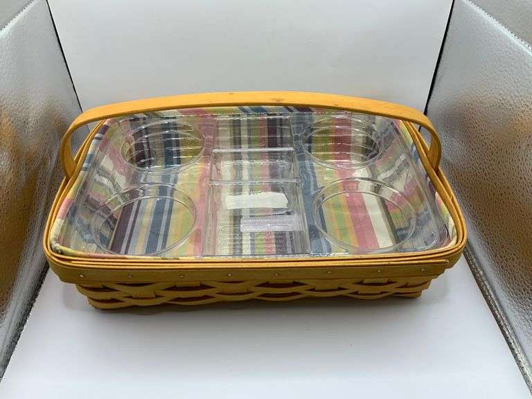 Longaberger Back Porch Basket With Liner & Cup Holder Protectors