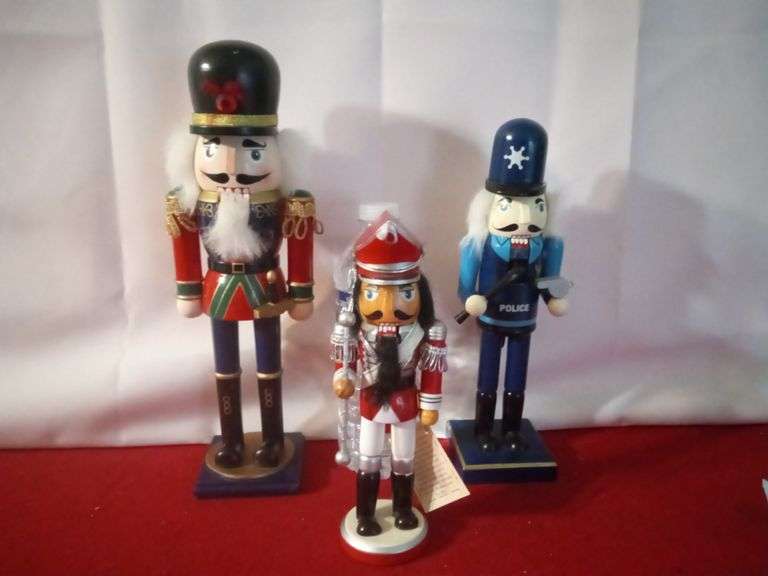 3 Various Wooden Nutcrackers 2 Soldiers & 1 Police Officer Trice