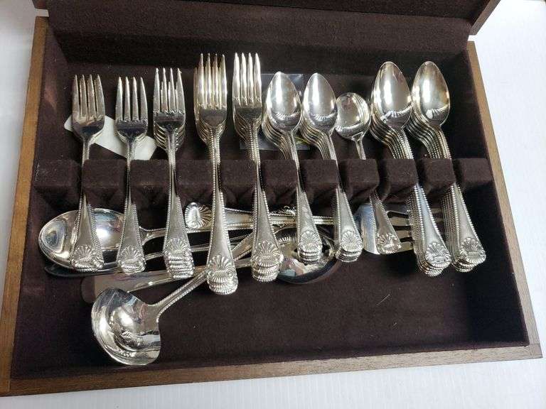 Large Flatware Set In Wooden Box Trice Auctions