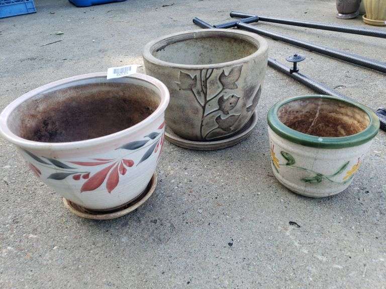 (3) Pottery Flower Pots Trice Auctions