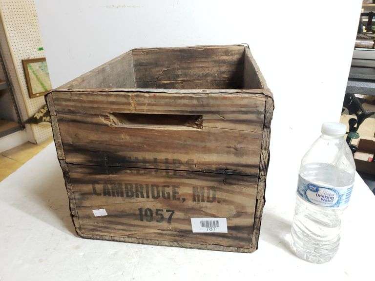 Antique 1957 Wooden Crate From Cambridge, Maryland Trice Auctions