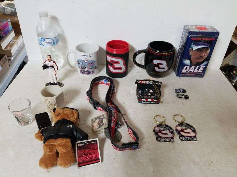 Dale Earnhardt Memorabilia Mugs, Ornament Car, Keyrings, Shot Glass