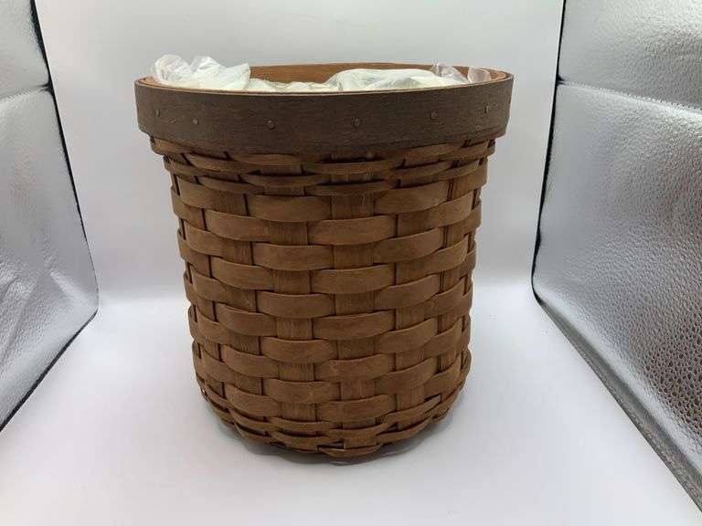 Longaberger RARE RICH BROWN LARGE CANISTER/CROCK BASKET WITH LIDED PROTECTOR Trice Auctions