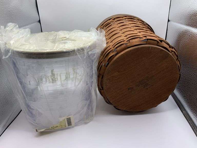 Longaberger RARE RICH BROWN LARGE CANISTER/CROCK BASKET WITH LIDED PROTECTOR Trice Auctions