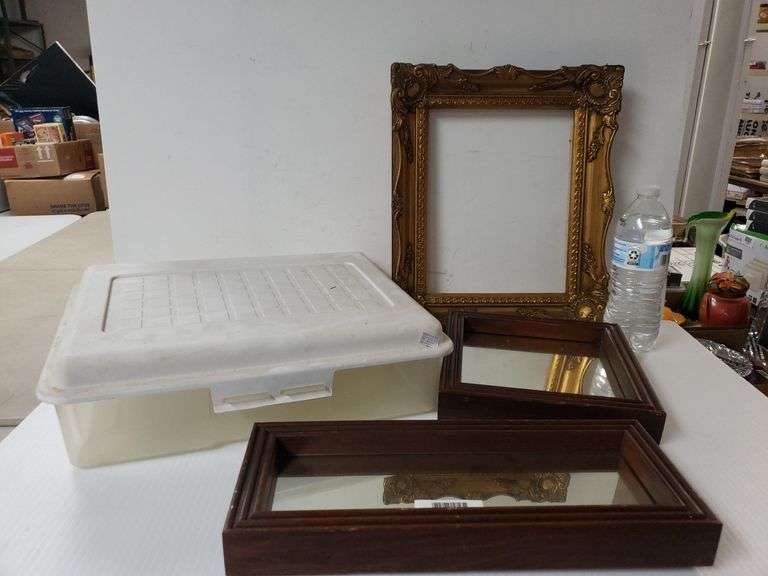 Plastic Storage Container, Framed Mirrors, & Picture Frame (No Glass