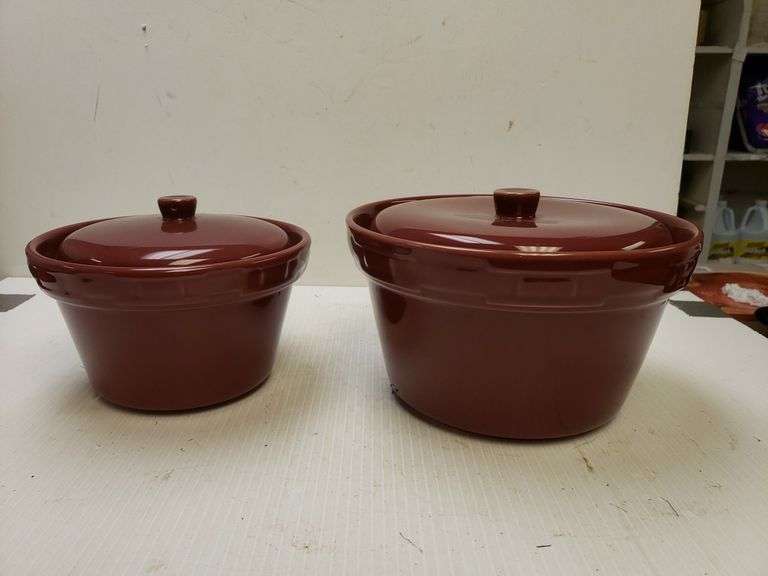 Longaberger Pottery Paprika Covered Casserole Dishes Trice Auctions