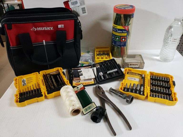 Husky Tool Bag W/tools Dewalt Bits & More Trice Auctions