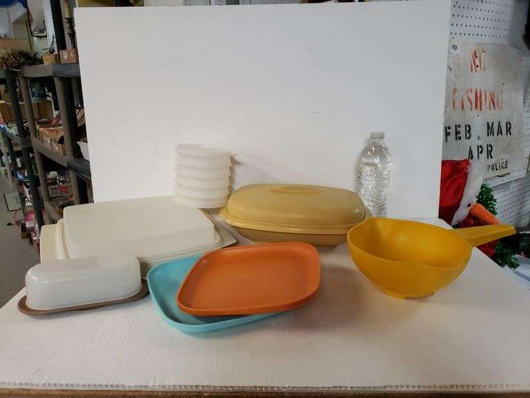 Vintage Tupperware Pieces Deviled Egg Holder, Plates, Butter Dish