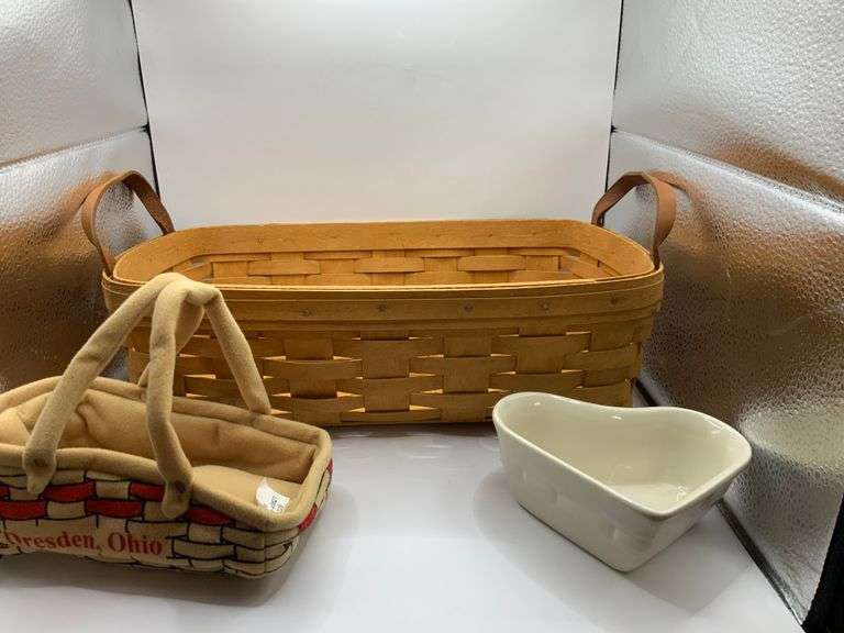 Longaberger Pantry Basket, Ivory Heart Dish & RARE DRESDEN BEANIE Trice Auctions