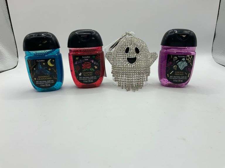 BATH & BODY WORKS HALLOWEEN HAND SANITIZER BLING GHOST HOLDER & 3 HAND SANITIZERS Trice Auctions