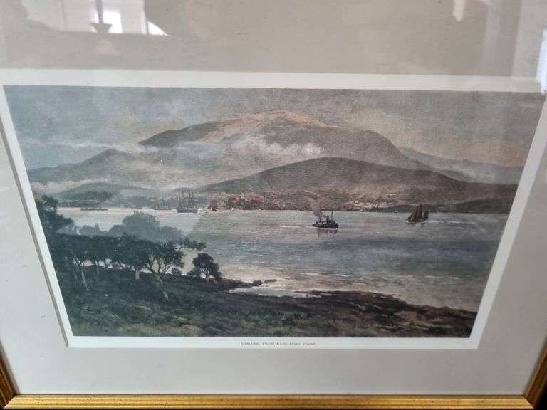 Antique Coloured Book PLate 'Hobart, From Kangaroo Point' By F. Schell