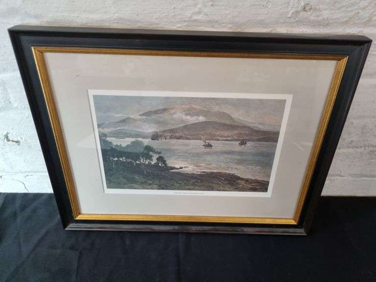 Antique Coloured Book PLate 'Hobart, From Kangaroo Point' By F. Schell