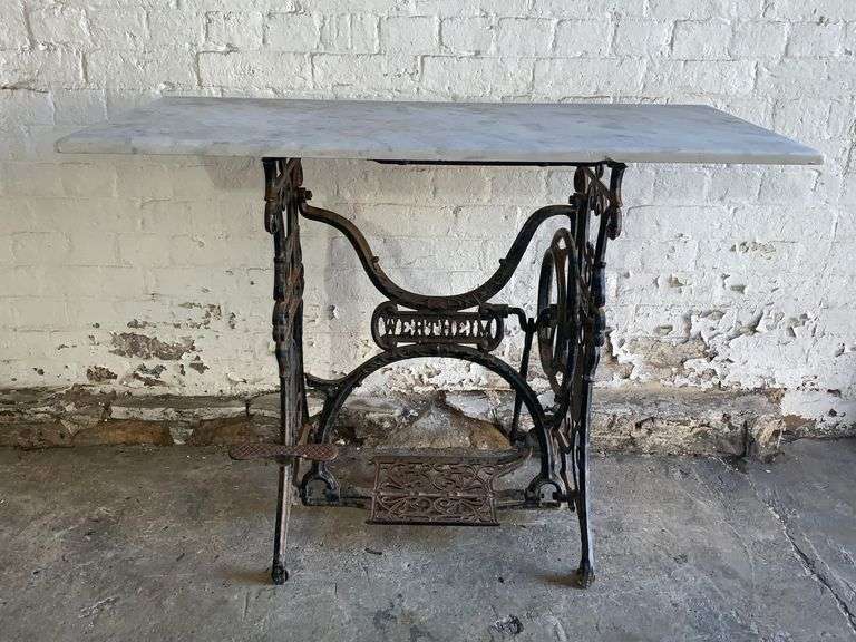 Antique 'Wertheim' Cast Iron Sewing Machine Base with Marble Top