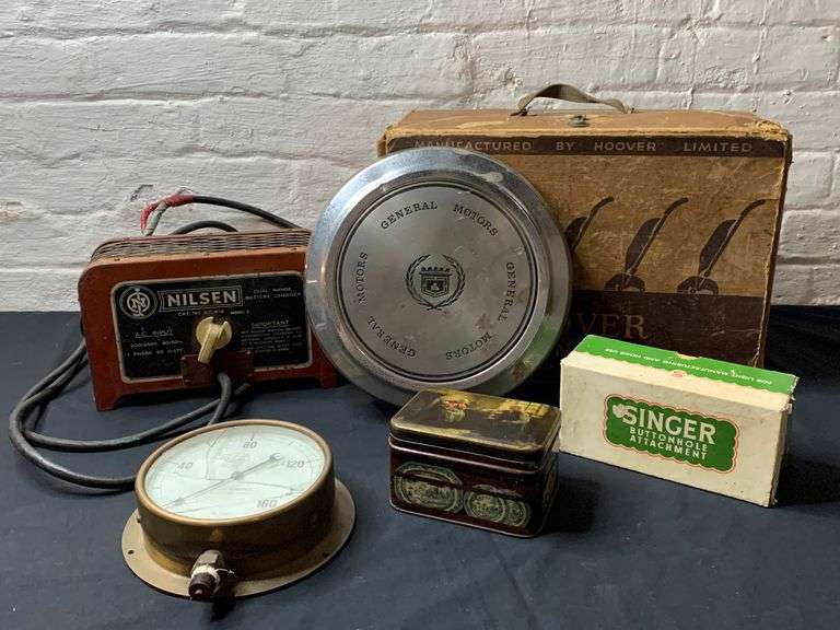 Vintage Gauge, Battery Charger & Vintage Boxes Tullochs Auctions