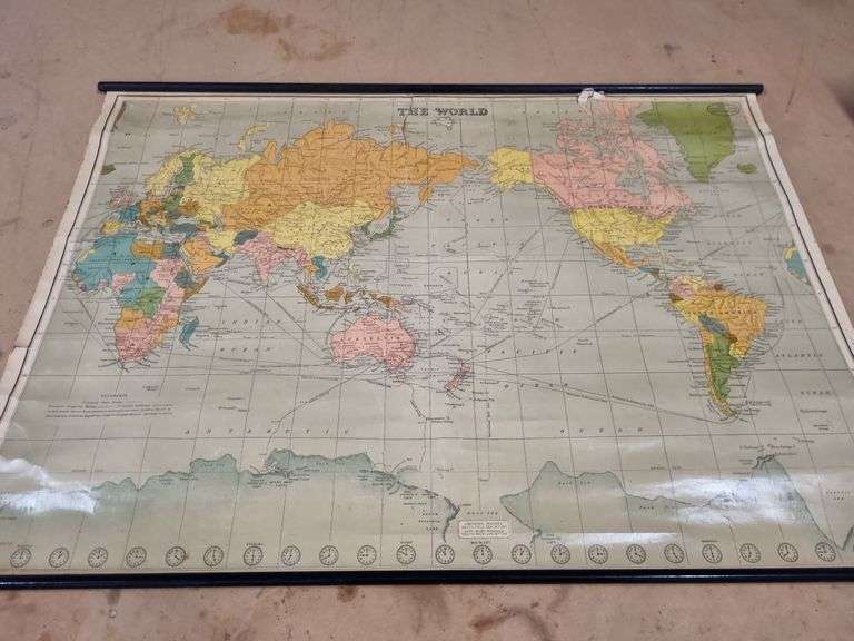 Vintage Wall Map of the World Tullochs Auctions