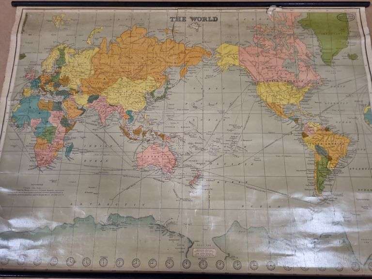 Vintage Wall Map of the World Tullochs Auctions
