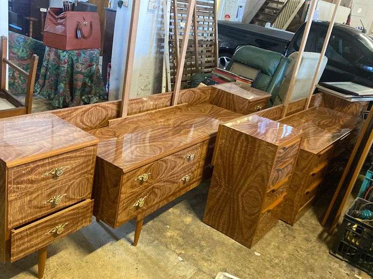 Two Retro Bedroom Suites, Bed Heads, Dressing Tables, Side Drawers