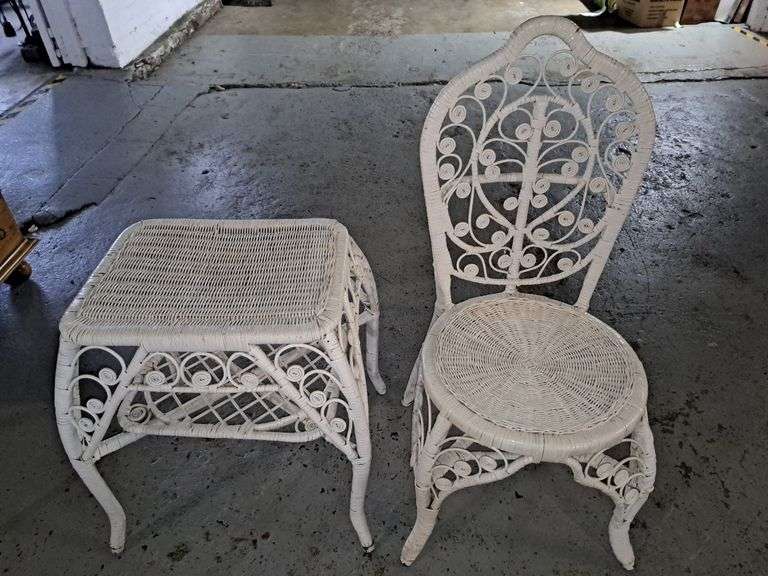 Vintage painted Cane Chair & Table Tullochs Auctions
