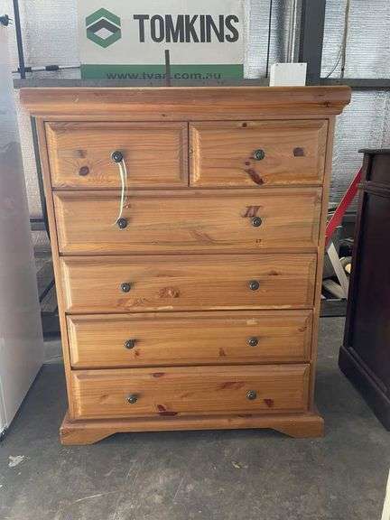 Pine Tall Boy Dresser Unit - TVAA Pty Ltd T/A Tomkins Valuers & Auctioneers