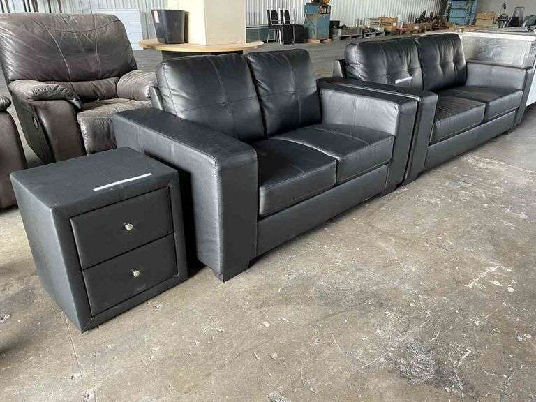 Black Leather Lounge Suite and Side Drawer Units TVAA Pty Ltd T/A