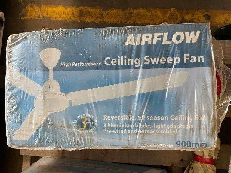 Pallet inc 2x Unopened Airflow Ceiling Sweep Fans and Light Bulbs