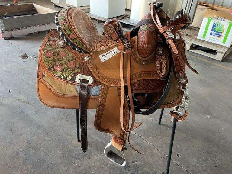Western Saddle, Bridle, Breast Plate and Saddle Blanket 17'' TVAA