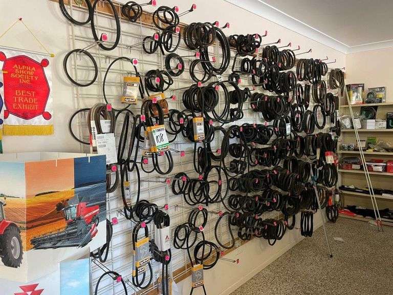 Qty Various V Belts Located wall hung rack TVAA Pty Ltd T/A Tomkins