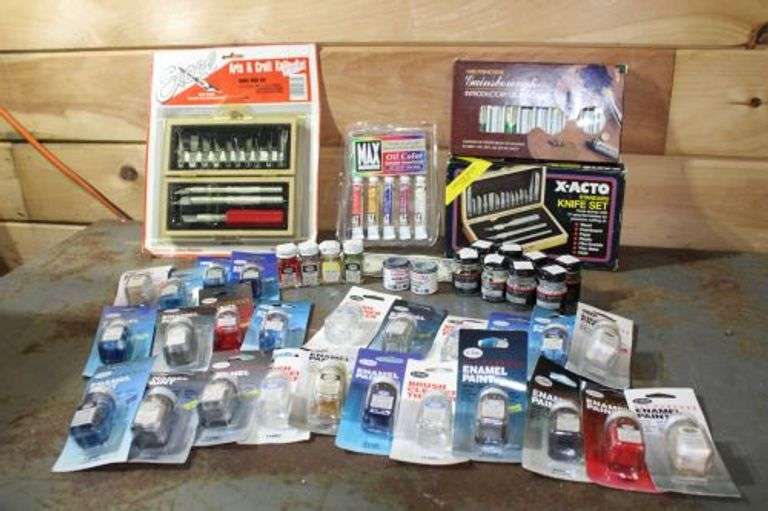 AWESOME art lot XACTO knife and arts & craft knife sets, and lots of enamel paint and oil