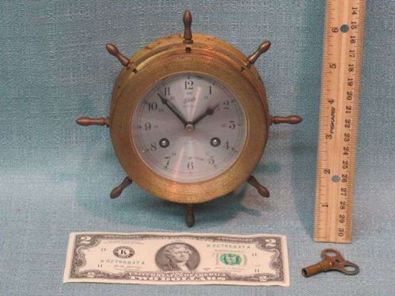 Schatz Ships Bell, 8 Day, 7 Jewels Brass Clock, Runs, Strikes Bells