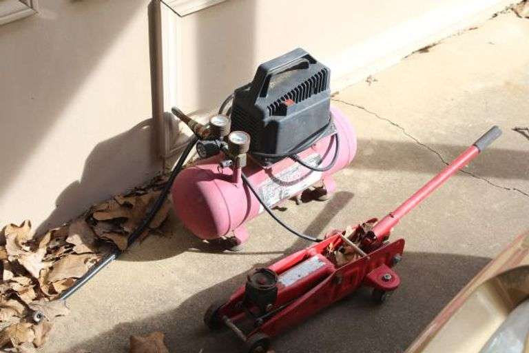 Portable 2 Gal Air Compressor 100 Max PSI and Floor Jack (CP) Texas Online Auction House