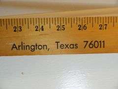 Vintage advertising yard stick, one side is Arlington TX the other side is Oklahoma City, OK, see additional photos. (LR)