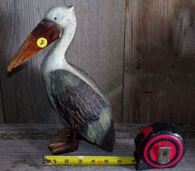 Hand carved wooden pelican figurine Texas Online Auction House